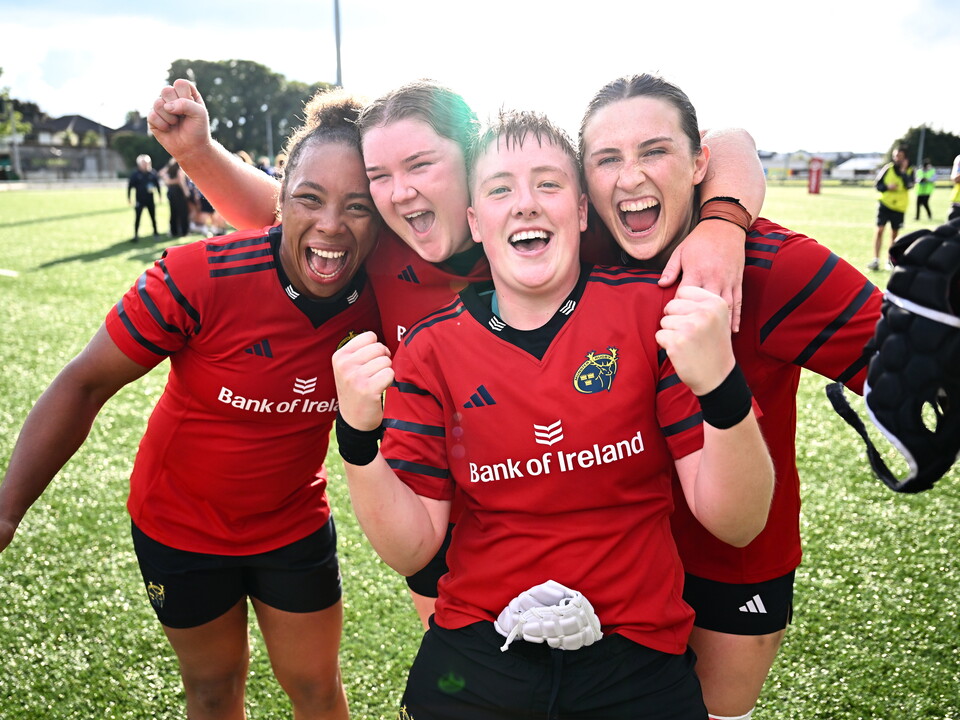 Beth Buttimer celebrates with Grace Moore, Eilís Cahill, and Aoibhe O'Flynn