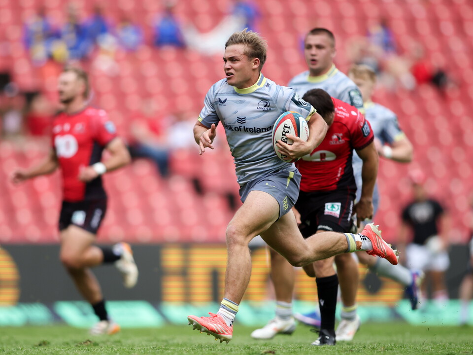 Fintan Gunne runs in his third try for Leinster against the Lions