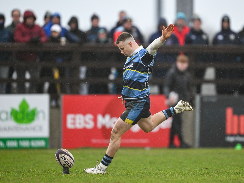 Jonny Hunter of Dromore RFC kicks  for goal